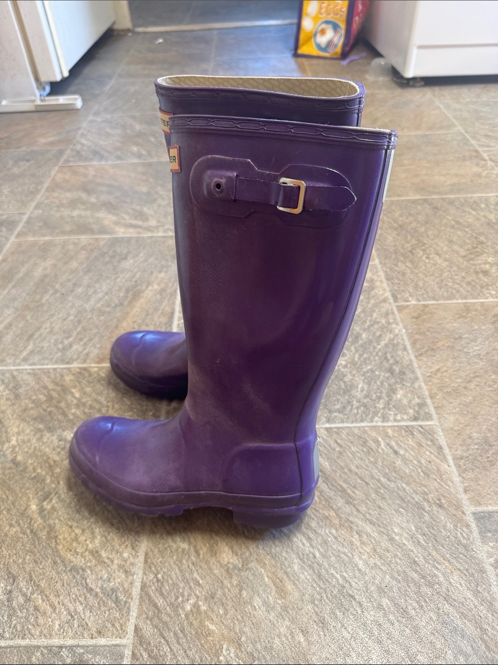 Hunter Purple Tall Gloss Rain Boots with Buckle